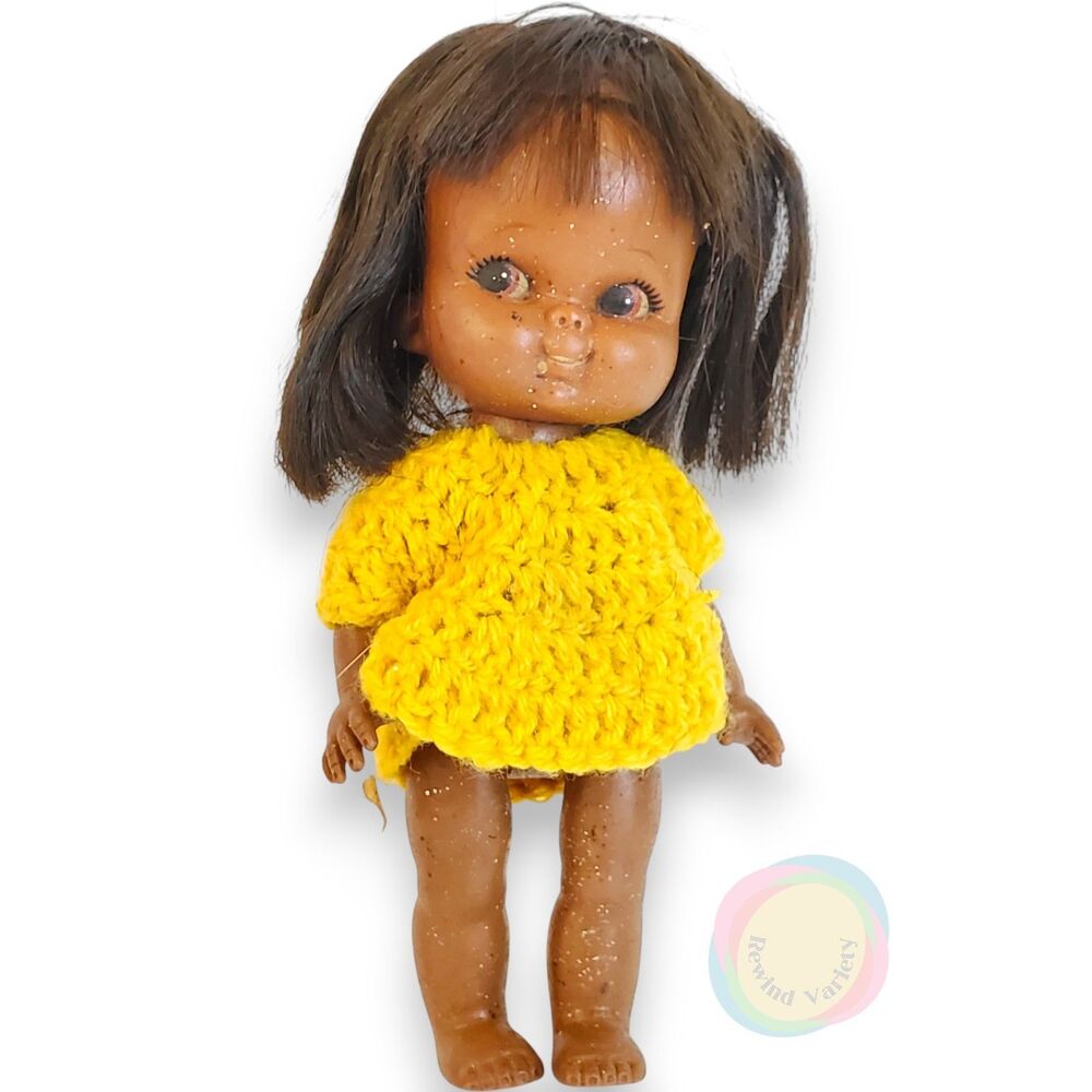 Vintage Japan Showa Vinyl Doll Pink Eyes 7"